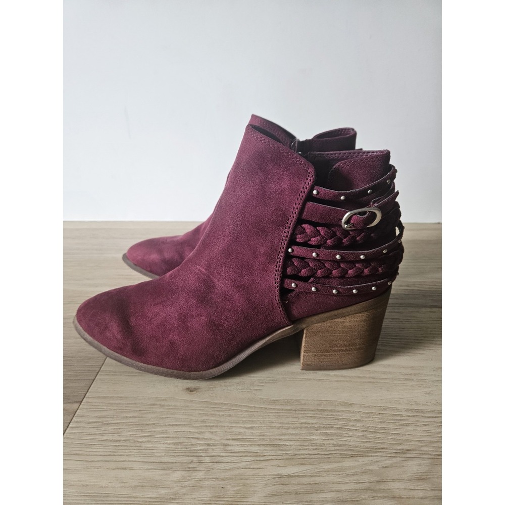 Boho Western‎ Suede Braided Studded Cutout Ankle Booties Goth Fall Block Heels